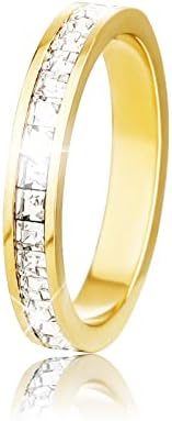 OYOGAA14K Plated Stainless Steel Rings Eternity Bands for Women Gift Baguette Cut Cubic Zirconia Simulated Diamond Ring (Gold, 6)