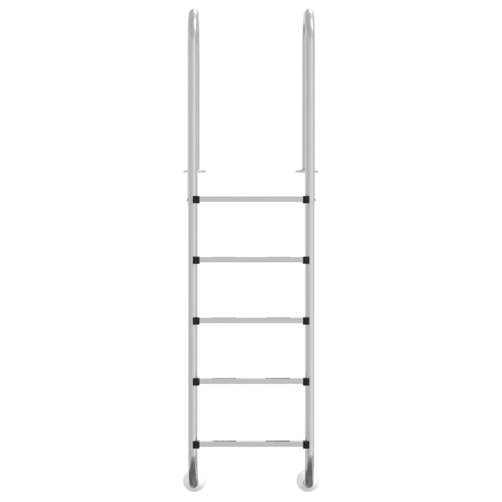 Escalera de piscina de acero inoxidable 304 cepillado, 54 x 38 x 211 cm, 5 peldaños antideslizantes, escalera para piscinas empotradas, piscinas, jacuzzi y terraza con pasamanos seguro