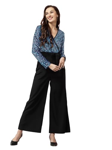 Image of LONDON BELLY Women's Polyester Semi-Formal Jumpsuit with Round Neck Half Sleeves Adjustable Waist Tie Abstract Pattern and Regular Fit | Women Stylish One Piece Outfit | Women Regular Fit Jumpsuit