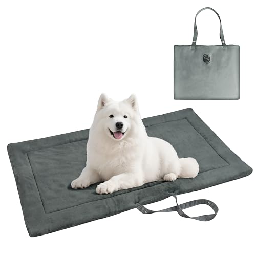 Pawsse Wasserdicht Hundedecke für Unterwegs 127 x 70cm, Outdoor Hundematte Waschbar Hundekissen zum Mitnehmen, Faltbare Hundebett für Reise Auto Camping, Grau