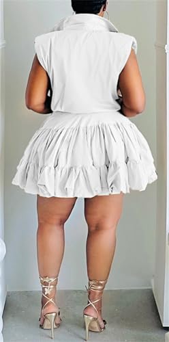 Womens Sexy 2 Pieces Button Blouse Shirts Tops Bodycon Pleated Skirts Party Clubwear Dress Outfits Set2