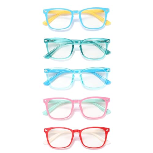 Image of Toddler Blue Light Glasses Anti-Glare Frame for Kids (2-6Y) | CHEERS DEVICES 3 /5Pack Kids Blue Light Glasses, Unbreakable Computer Eyewear (Blue,Green,Trans Blue,Pink,Red)