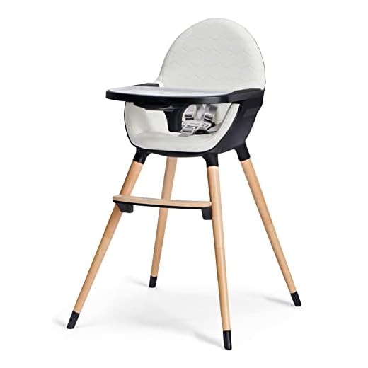 kk Kinderkraft FINIX Trona Bebé de madera evolutiva, Sillón elegante para niños de 6 meses a 5 años, Bandeja reposapiés ajustable, Ecru