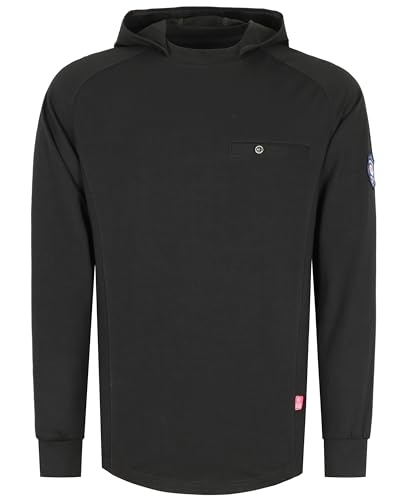 Image of BOCOMAL FR Hooded T Shirts Utility Pocket Fire Resistant Summer Hoodie CAT2 | 6oz Midweight Flame Retardant Cotton Hoodies,Kangaroo /Button Pocket,NFPA2112,Rib-Knit Cuffs,FRC Welding Arc Rated Work Shirt