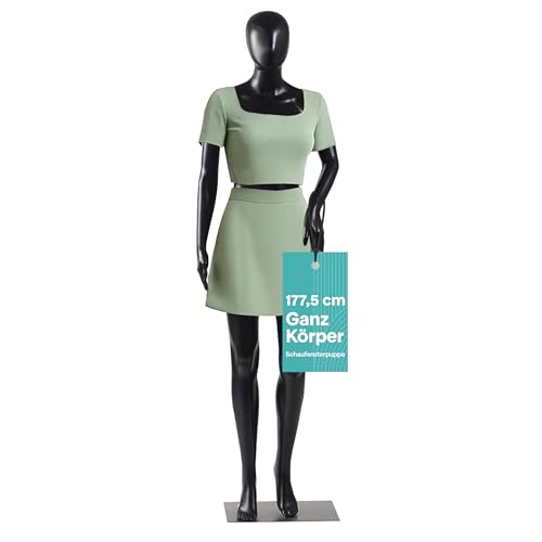 SereneLife Premium Damen-Puppenmodell 175 cm hoch Realistisch Flexiblen Extremitäten Drehbarer Kopf Abnehmbarer Körper Robuster Metallständer Schwarz