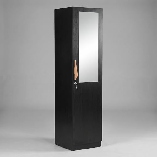 Image of Mintwud Pepperfry Engineered Wood Maya Wardrobe with 1 Doors Storage and Mirror | Wooden Almirah for Living Room Bedroom Furniture | Storage Organizer Cabinet Cupboard for Clothes (Black Wenge Finish)