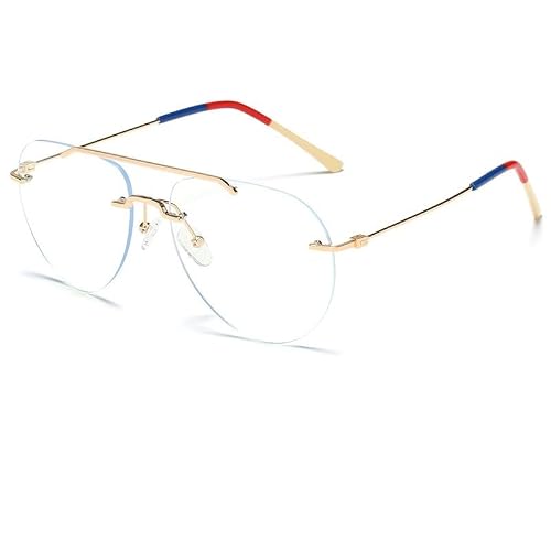 NEWADA Stylish Aviator Rimless Reading Glasses Women, Frameless Blue Light Blocking Readers, Anti Glare Unbreakable Eyewear (Color : Golden, Size : +200)
