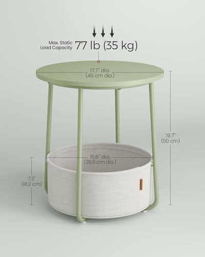Image of VASAGLE LILEA Collection - Small Round Side End Table, Modern Nightstand with Fabric Basket, Laurel Green and Cream White ULET223C69