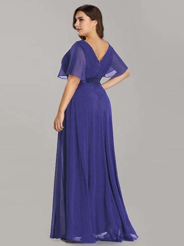 Image of Ever-Pretty Women's Chiffon Formal Evening Dresses for Curvy Women V-Neck Plus Size Floor Length Bridesmaid Dress