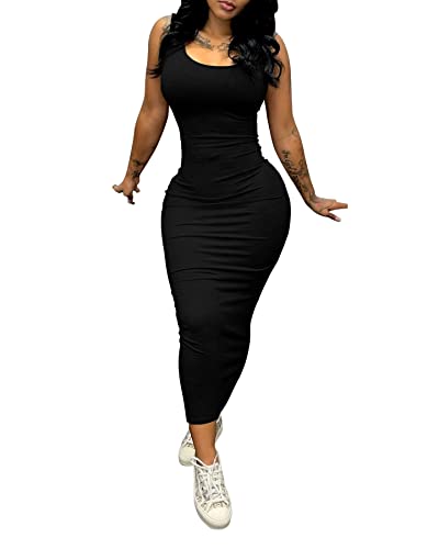 PINSV Women's Sexy Bodycon Tank Dress Basic Sleeveless Long Maxi Dresses Party Club Beach Sundresses2