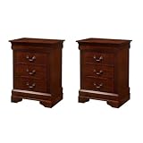 Pemberly Row Set of 2 Engineered Wood 3-Drawer Nightstands in Cherry