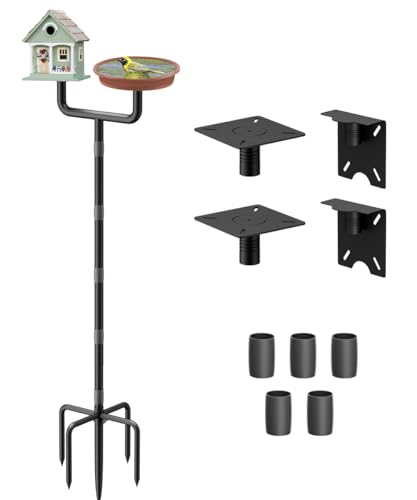 Sungaryard 2 Holders Upgrade Bird House Pole with 90inch for Outdoor Bird Feeder Bath, Heavy Duty Adjustable Birdhouse Stand with 4 Plates & 5 Prong Base for Garden, Yard(NO Birdhouse & Birdbath)