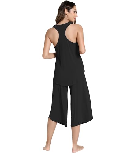 Image of NACHILA Bamboo Viscose Pajamas for Women Racerback Tank Capri Set | High Side Slits Design, Unrestricted Movement, Cooling Feel, Relaxed Loose Fit, for Hot Sleepers
