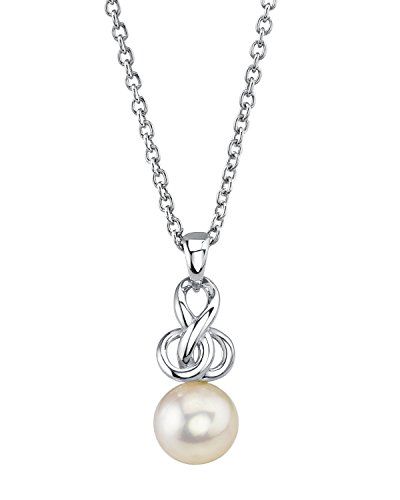The Pearl Source Sterling Silver 8.5-9mm Round White Akoya Cultured Pearl Adrian Pendant Necklace for Women