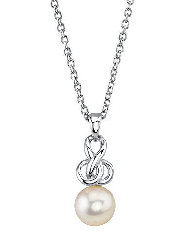 THE PEARL SOURCE Sterling Silver 7.5-8mm Round White Akoya Cultured Pearl Adrian Pendant Necklace for Women