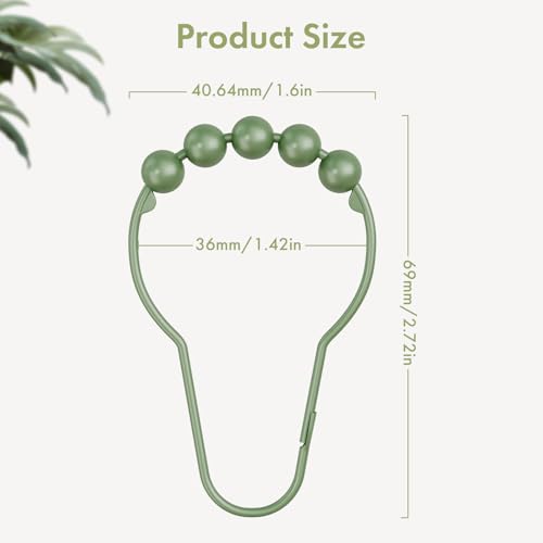Image of Amazer Shower Curtain Hooks, Decorative Shower Curtain Hooks, Sage Green Rustproof Stainless Steel Shower Hooks for Shower Curtain Liner Shower Rod Hook 12pcs