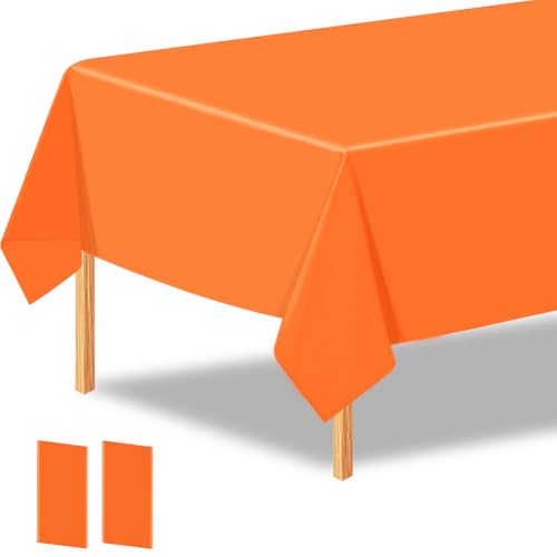 CXSAZRY 2Pcs Orange Plastic Table Cloth 54 x 108 Inch Rectangle Disposable Tablecloth for Birthday Wedding Picnic Holiday Party