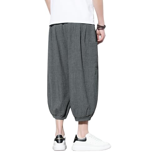 Tripleberly Men's Capri Pants Wide Leg Baggy Harem Pants Drawstring Elastic Waist 3/4 Yoga Shorts with Pockets2