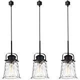Lucidce H-Type Track Hanging Light with Hammered Glass Black Wire 3-Pack Track Pendant Lights Metal Pendant...