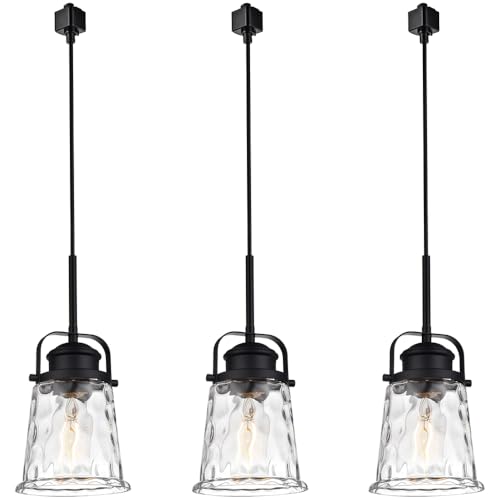 Lucidce H-Type Track Hanging Light with Hammered Glass Black Wire