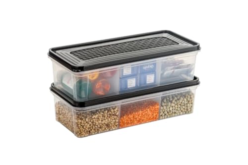 Image of MAGIC SPOON Multipurpose 3 Section Storage Container | Spice Box, Pickle Jar, Fridge Organizer, Dry Fruit, Vegetable & Kitchen Storage Container- 2000ml X 2 Pack (BLACK)
