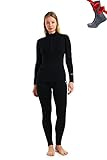 Merino.tech Merino Wool Base Layer Womens Set - Heavyweight Merino Wool Thermal Underwear For Womens Set Top and Bottom (Large, 320 Black Zip-up)