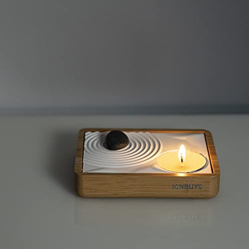ICNBUYS Beruhigender klassischer Mini-Zen-Garten mit Teelichthalter zur Entspannung, & Meditation. Handgefertigtes Geschenk & Tischdeko zur Erholung Cover