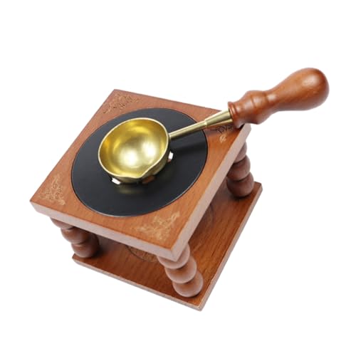 STOBAZA European Vintage Beech Wood Wax Warmer Set Copper Spoon, Portable Single Wax Melting Furnace for Sealing Stamp, Arts and Crafts Supplies
