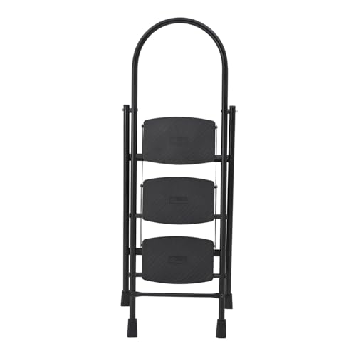 Image of Wakefit Premium 3 Step Foldable Ladder | Strong Alloy Steel | Wide Anti-Skid Steps | Supports Up to 150 kg | Rust Resistant | Heavy Duty Portable Ladder - Ascenta Black