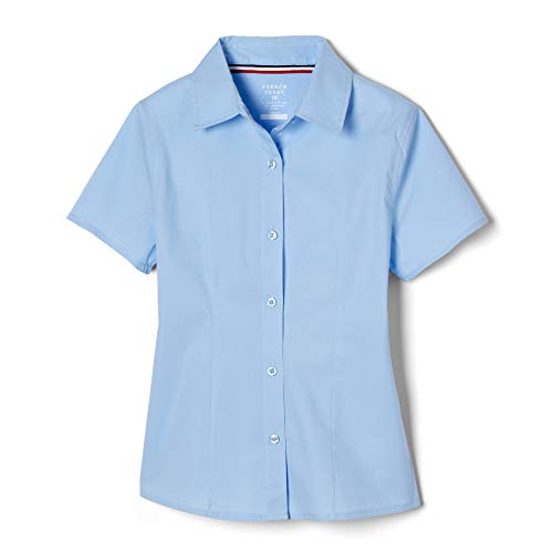 French Toast Junior Womens' Short Sleeve Stretch Blouse, Blue, Large