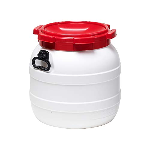 Curtec HDPE Weithalsfass 55l, mit rotem Schraubdeckel, stapelbar, wasserdicht, naturweiß Cover
