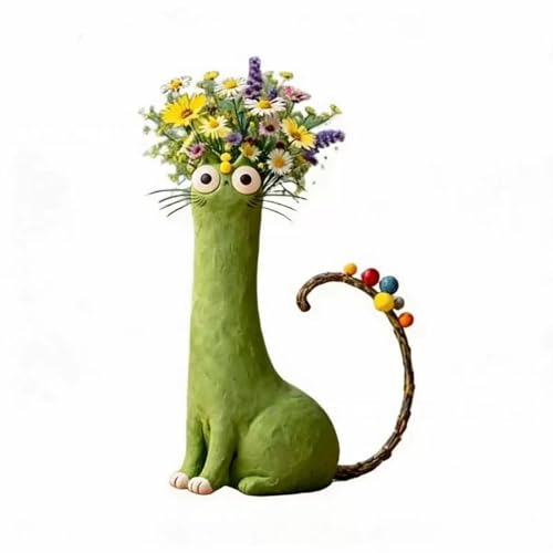 LUOBEIYAOHL Quirky Cat Vase Handcrafted for Flowers (Light Green)