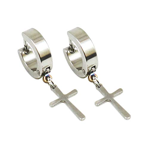 BRINCO ARGOLA 4 mm COM CRUZ PRATA (PAR)