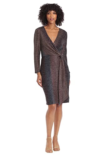 Maggy London Women's Holiday Foil Glitter Shimmer Metallic Dress Occasion Party Guest of, Bronze Multi