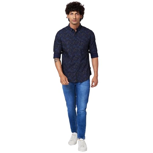 Image of Spykar Men's Cotton Poplin Slim Fit Full Sleeve Causal Printed Shirt