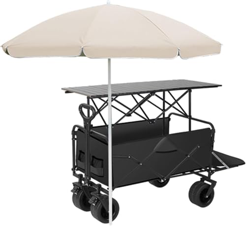 Carrito portátil para proveedores al aire libre con toldo, soporte móvil de exhibición de alimentos con ruedas bloqueables, carro plegable para calle comercial, playas, festivales
