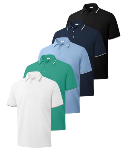 ZITY 5 Pack Mens Polo Shirts Short Sleeve Casual Classic Golf Shirts