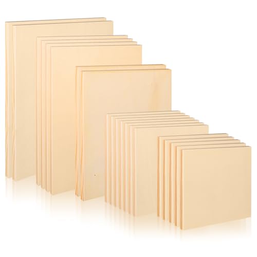 20 Pcs Wood Canvas Boards 11.8x7.9Inch/ 9x7.5Inch/ 7 x 7.5 inch/ 6x6Inch/ 4.7x4.7Inch Unfinished Wood Canvas Panels Kit Wooden Panel Boards Wooden Paint Pouring Panels for Painting Pouring Art Crafts