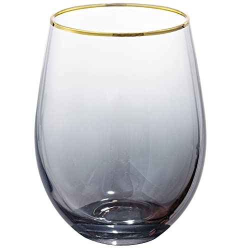 Mygift Gunmetal Gray Stemless Wine Glasses With Brass Tone Rim, Set Of 4 - Modern Smokey Design Drinking Glasses For Red And White Wine - Holds 18 Oz #TOP1