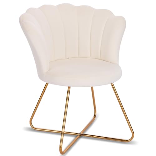 BAKAJI Poltrona Sedia Relax con Rivestimento in Velluto e Gambe in Metallo Colore Oro Cromato, Poltroncina Imbottita ad Alta Densità, Seduta Ergonomica, Design Vintage Retrò, 69 x 64 x 80 cm (Beige)