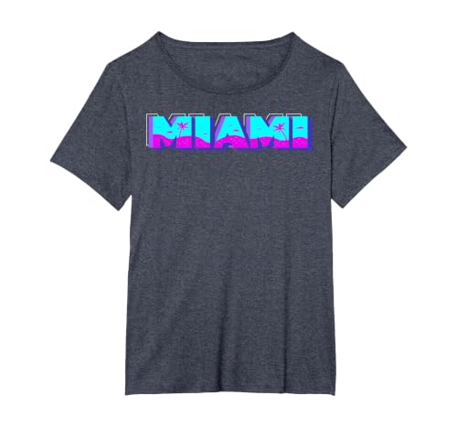 Miami - Florida Vaperwave Synthwave 80s Style Retro Design T-Shirt, Women's Plus, Heather Blue, 4X