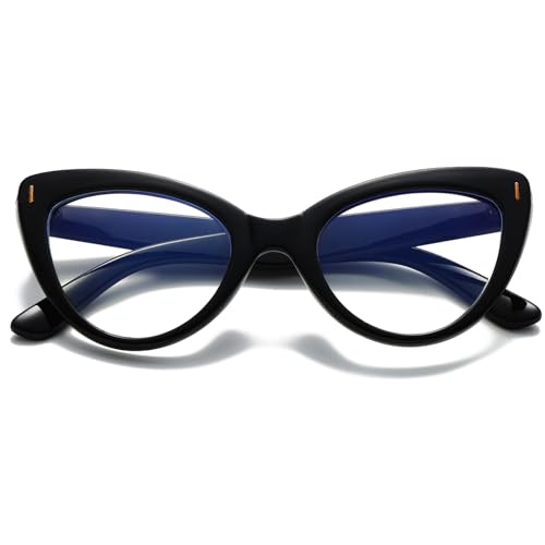 Viseng Womens Oversized Cateye Reading Glasses Blue Light Computer Glasses Stylish Reader (black +2.0)