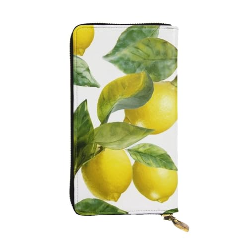 Portefeuille pour femme grande capacité long en cuir motif feuilles de citron avec porte-carte