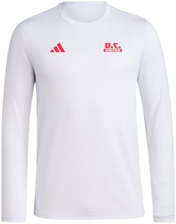 adidas Mens D.C. United Pre-Game Long Sleeve Soccer T-Shirt,