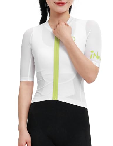 INBIKE Maillot Mujer Manga Corta para Bicicletas Ciclismo Transpirable Blanco-L