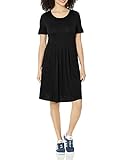 DouBCQ Women's Casual Short Sleeve Flowy Pleated Loose Dresses with Pockets (Black, M)