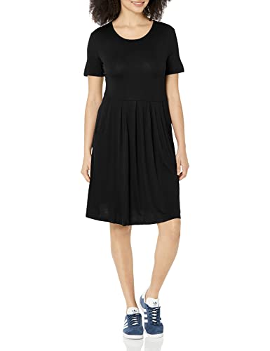 Doubcq Women's Casual Short Sleeve Flowy Pleated Loose Dresses With Pockets (Black, M) #TOP3