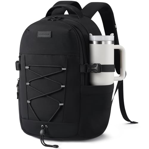 Image of LOVEVOOK College Laptop Backpack, 17.3 Inch Padded Daypack with Giant Tumbler Holder, 13 Pockets Waterproof Work Bag for Commute Nurse Teacher Office Travel