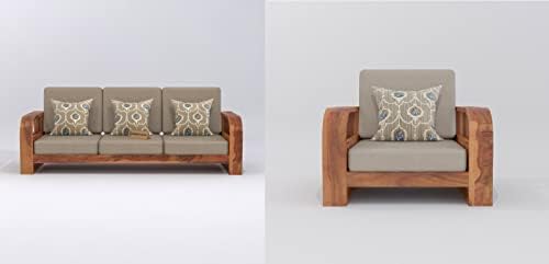Image of Wooden 4 Seater Sofa Set for Living Room,3- to 4- Person Sofa Sets for Home, 3+1 Seater Sofa Sets for Home, Sheesham Wood (3+1 Seater,Honey)