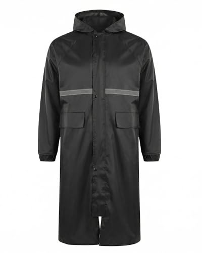 Image of TOMSHOO Men's Raincoat Long Rain Jacket Waterproof Windproof Rain Coat with Hood Reflective Lightweight Rain Coat for Travel and Hiking
